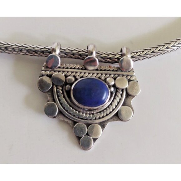 925 Sterling Silver Pendant with Lapis Lazuli 18" Snake Necklace - Picture 1 of 10